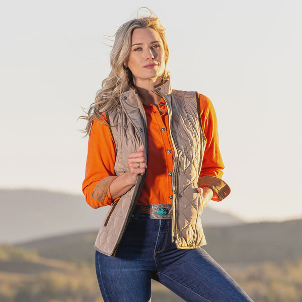 Madison Creek Women's Vista Quilted Nylon Vest in Dark Khaki - Saratoga Saddlery & International Boutiques