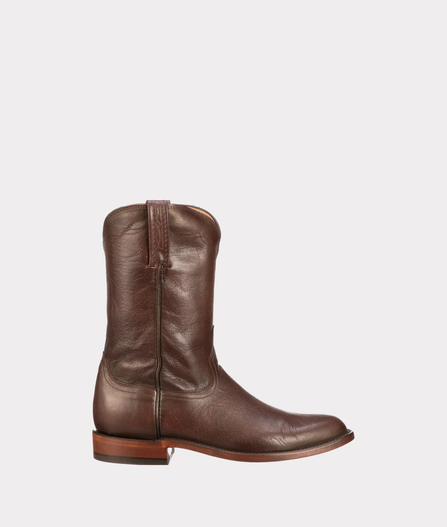 Brown Lucchese Roper leather boot on a white background