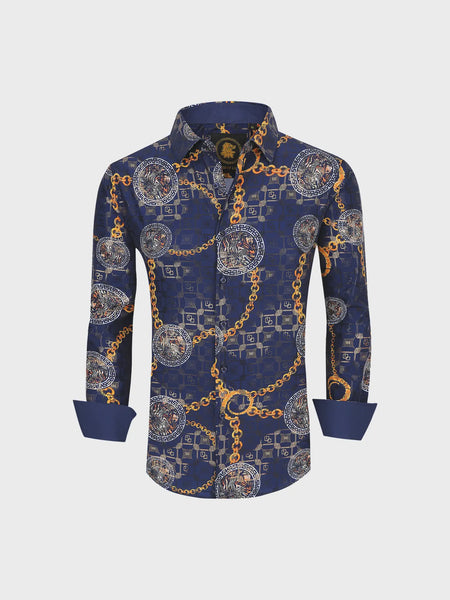 RODEO Mens Luxury Western Style Silk Like Shirt in Navy
