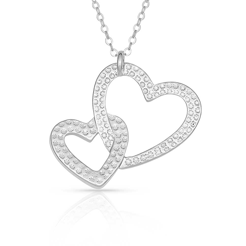 Silver Necklace Double Heart with Crystal Montana Silversmiths Jewelry NC61120