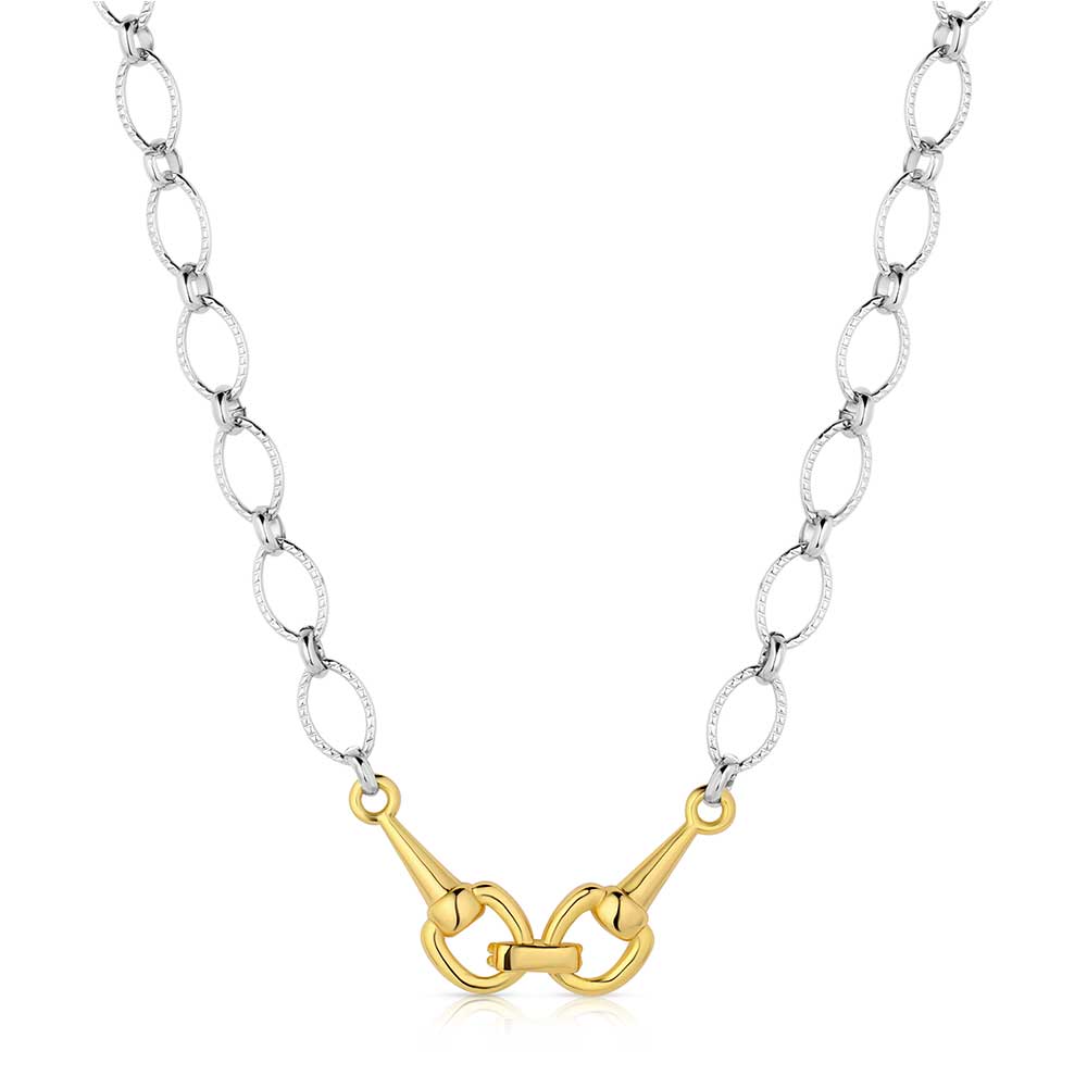 Silver Necklace with Gold Snaffle Bit Enjoy the Ride by Montana Silversmiths Jewelry QNC6084
