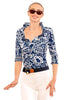 Gretchen Scott 3/4 Sleeve Ruffneck Top  in Navy Flora TPRNFLL