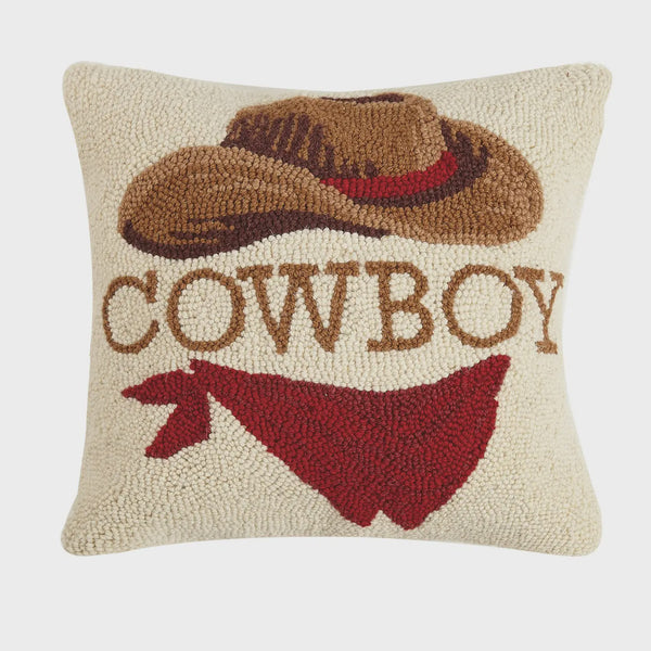 Wool Hook Pillow Cowboy Western Home Decor