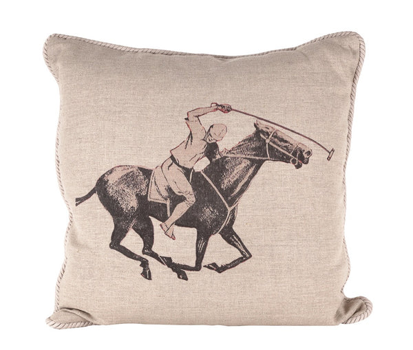 Ox Bow Equestrian/ Polo Player Linen Beige Knife Edge Finish Pillow
