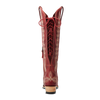 Red cowboy boot with intricate design on a white background
