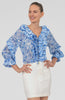 Gretchen Scott Rufflestilskin Top – Smell The Roses Blue Ruffle V-Neck Blouse