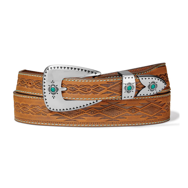 Tony Lama Dakota Women's Belt Brown Turquoise Stones C51299 SS25 - Saratoga Saddlery & International Boutiques