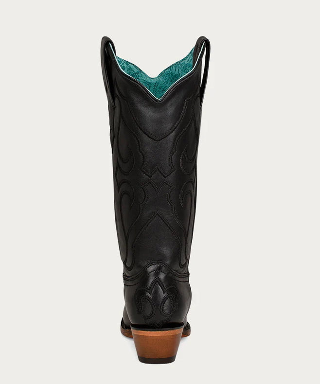 Corral Women's Black Cowboy Boots with Stitch Pattern Inlay Pull Straps Snip Toe Z5072