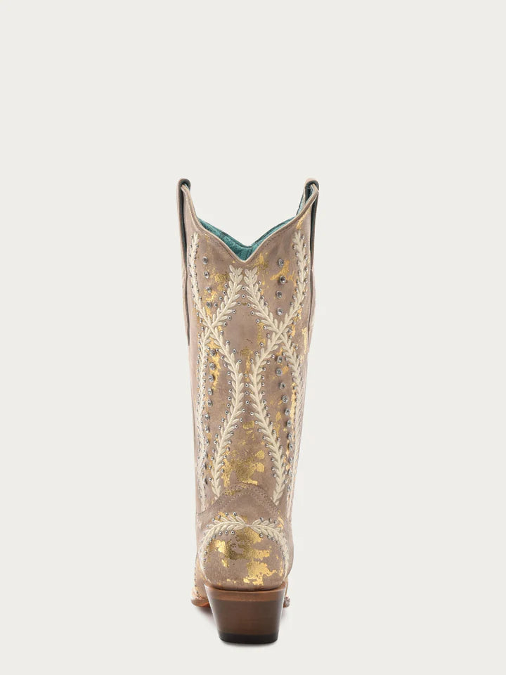 Corral Women's Z5246 White Gold Crystals Cowboy Boots WHITE EMBROIDERY WITH CRYSTALS