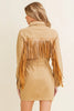 Western Style Women's Denim with Fringe Button Up Mini Dress