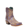Purple cowboy boot with gold embroidery on a white background