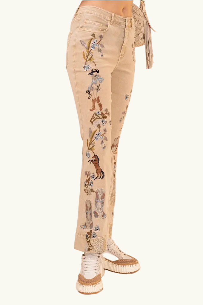 Embroidered Western Flare Denim Jeans 24042P SS26