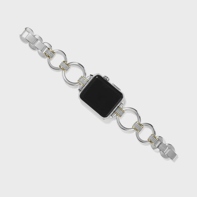 Silver chain bracelet with a black stone on a white background
