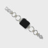Silver chain bracelet with a black stone on a white background