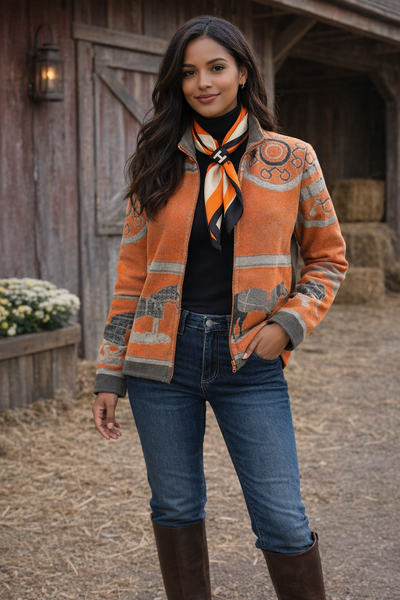 Orange Gallop Zipper Sweater SS26
