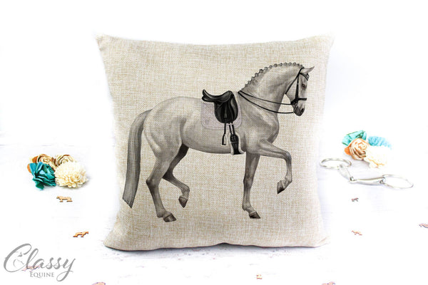 Dressage Horse Pillow Cover -  Horse Gifts Equestrian: White Light Gray