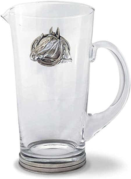 Vagabond House EQUESTRIAN HORSESHOE GLASS PITCHER Glass Horseshoe Pitcher - Saratoga Saddlery & International Boutiques