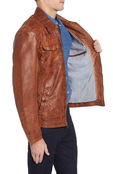 MISSANI Washed Lamb Men's Leather Jacket in Cognac 