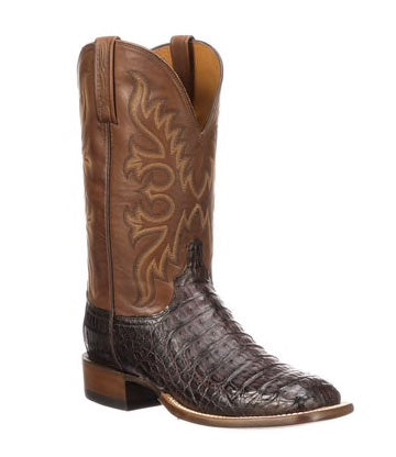 Corral Men's A3635 Cowboy Boot Oil Brown Caiman Embroidery & Woven Shaft Boots