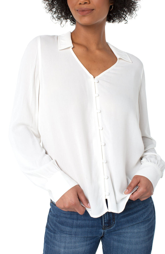 Liverpool LM8348c44 Women's Button Front Blouse in White - Saratoga Saddlery & International Boutiques