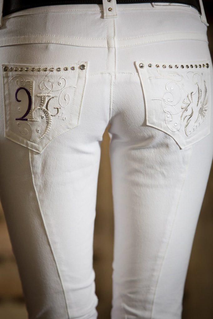 White Breeches 2KGrey Pas Knee Patch Breeches Great for POLO Free Shipping! - Saratoga Saddlery & International Boutiques