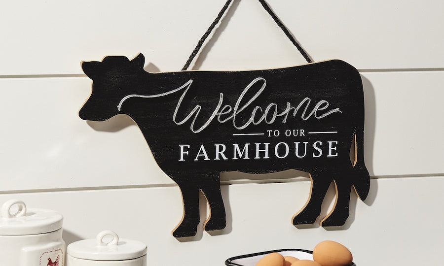 Home Decor Black Cow Wall Plaque Welcome to our Farmhouse - Saratoga Saddlery & International Boutiques