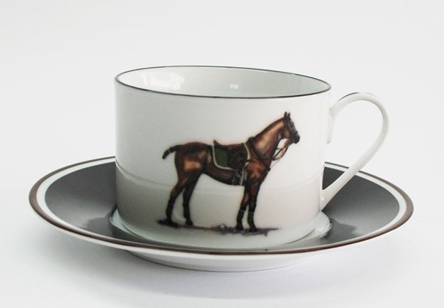 Equestrian Polo Coffee Cup and Saucer Set Polo Pony Design in different color Saddle Pads - Saratoga Saddlery & International Boutiques