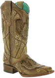 Corral Women's E1615 Straw Shoe Horses Overlay & Studs Square Toe Cowboy Boot SS21 - Saratoga Saddlery & International Boutiques