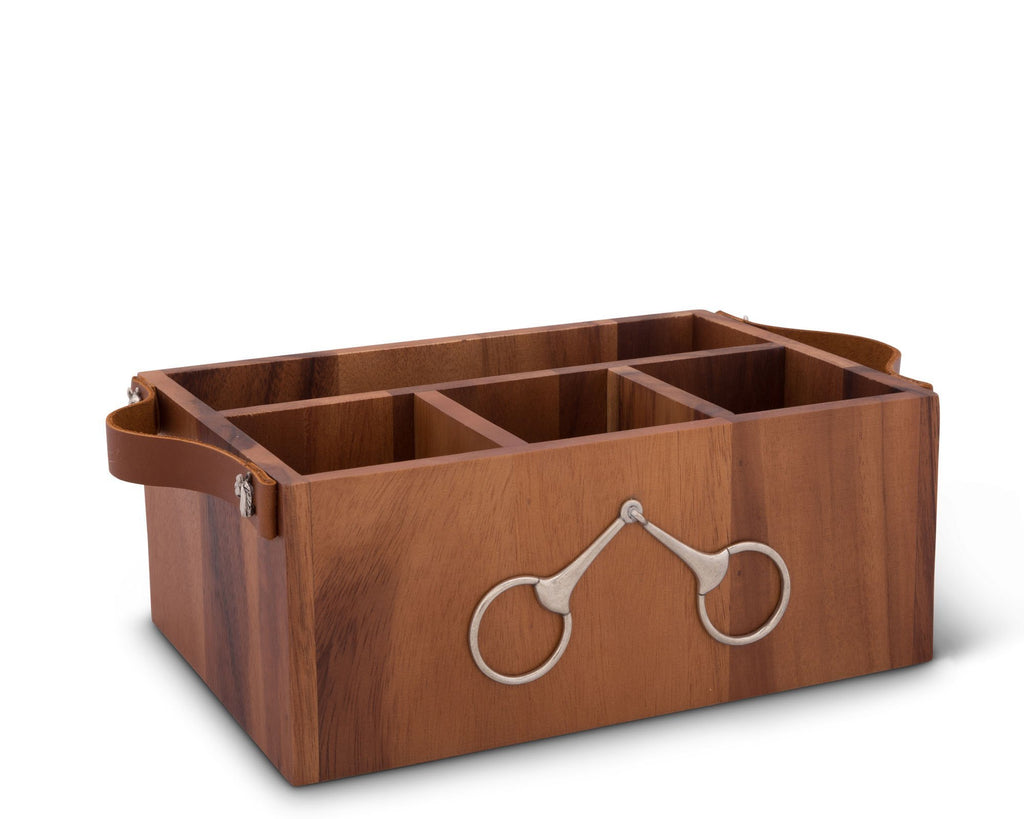 Vagabond House Equestrian Bit Wood & Leather Handles Flatware Caddy H264LB - Saratoga Saddlery & International Boutiques