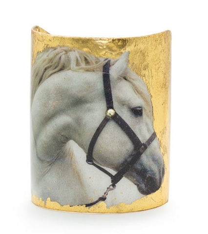 Evocateur Horse Cuff White Horse 3 inch Silver Bracelet Equestrian Jewelry