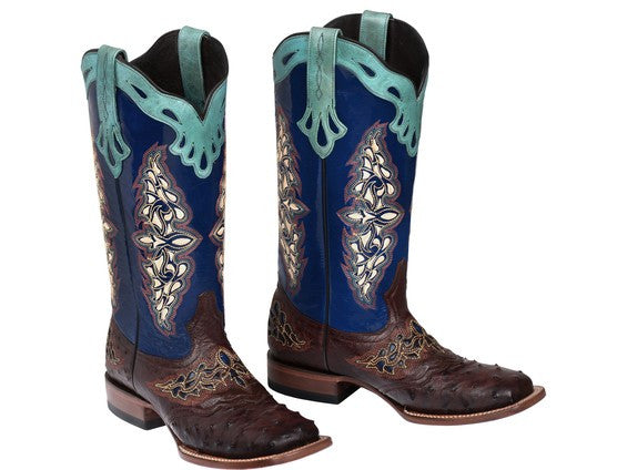 Lucchese Women's Amberlyn Ostrich Boot M5802 - Sienna/Navy - Saratoga Saddlery & International Boutiques