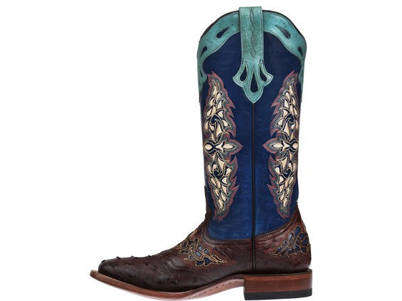 Lucchese Women's Amberlyn Ostrich Boot M5802 - Sienna/Navy - Saratoga Saddlery & International Boutiques