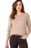 Liverpool Women's Top HIGH LOW CREW NECK SWEATER in Heather Taupe LONG SLEEVE Women's Sweater - Saratoga Saddlery & International Boutiques