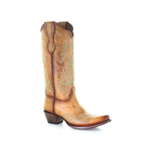 Corral Women's L2003 Straw Embroidery Brown Snip Toe Boots - Saratoga Saddlery & International Boutiques