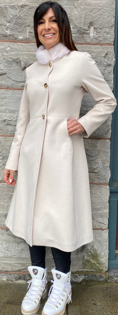 Bergen Of Norway Womens Cashmere Wool Princess Coat with Mink Trim