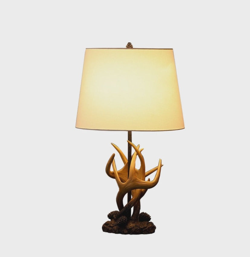 Lamp Antlers with Pinecones Lodge Style Table Lamp 26"