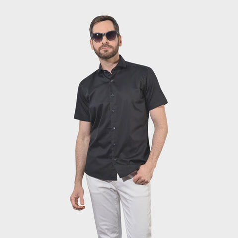 7 Downie Dress Shirt in Solid White with Black  Buttons SS23