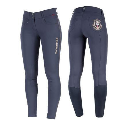 B Vertigo Women's Kimberly Knee Patch Breeches in Navy - Saratoga Saddlery & International Boutiques
