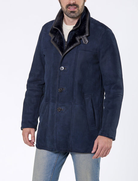 Bergen of Norway Men's Olaf Navy Shearling Coat Merino Potro Blue - Saratoga Saddlery & International Boutiques