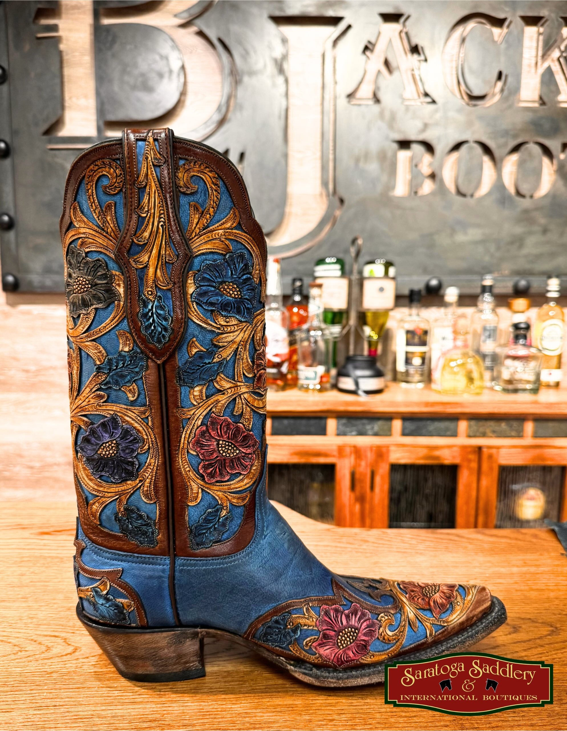 Black Jack Women's LHT1418 Blue Tooled Boots Saratoga Saddlery