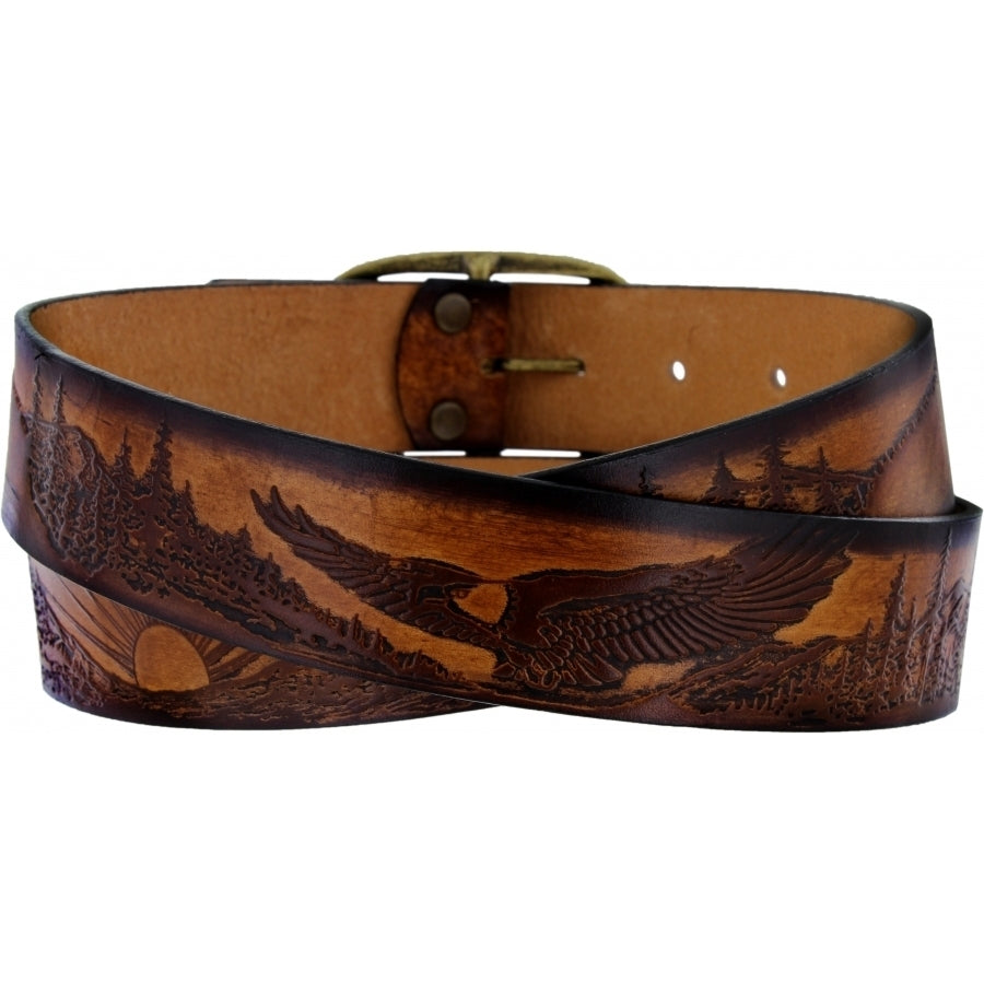 Brighton Justin Eagle & Sun Etching Belt - Saratoga Saddlery & International Boutiques