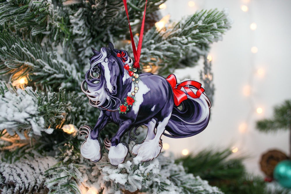 Classy Equine Gypsy Vanner Horse Christmas Ornament- Black and White Tobiano Horse II - Saratoga Saddlery & International Boutiques