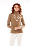 M. Miller Vee Cashmere Half Zip sweater White V stripe in Oatmeal 100% Cashmere - Saratoga Saddlery & International Boutiques