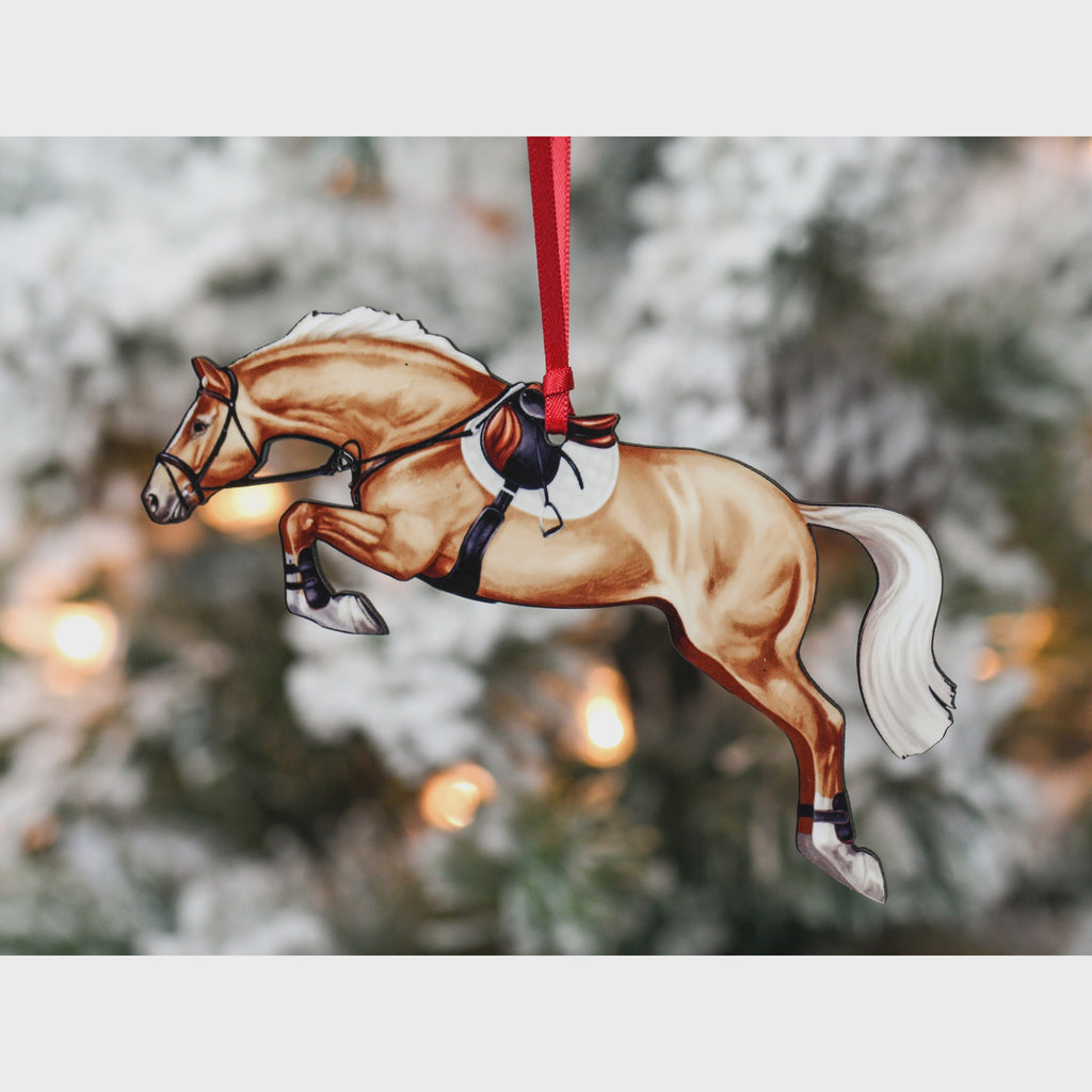 Classy Equine Jumping Horse Ornament - Palomino Hunter Jumper