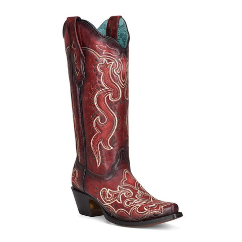 Corral Womens Boots C3972 Maple Embroidery with Studs Brown Tall Cowboy Boots