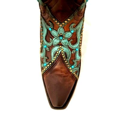 Corral Women's E1538 CHOCOLATE /TURQUOISE OVERLAY & WOVEN & CRYSTALS & STUDS - Saratoga Saddlery & International Boutiques