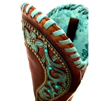 Corral Women's E1538 CHOCOLATE /TURQUOISE OVERLAY & WOVEN & CRYSTALS & STUDS - Saratoga Saddlery & International Boutiques
