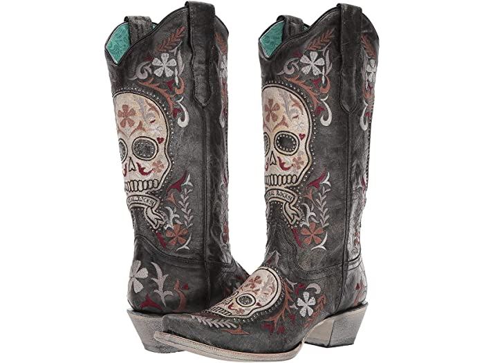 Corral Women's E1587 BLACK / WHITE SKULL OVERLAY & EMBROIDERY & STUDS - Saratoga Saddlery & International Boutiques