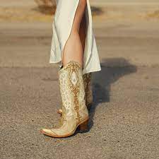 Corral Women's Gold Embroidery Studs Crystals Boot C3895 SS22 - Saratoga Saddlery & International Boutiques