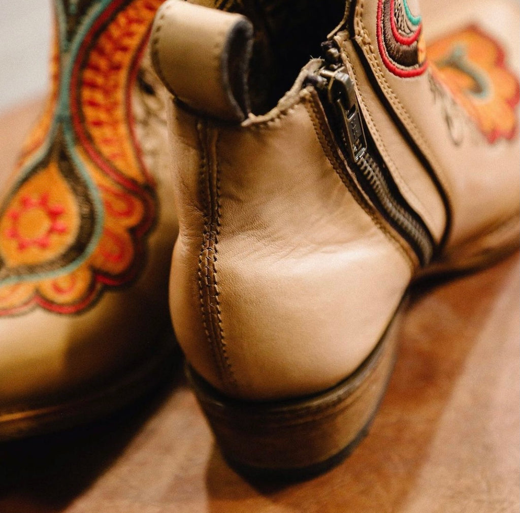 Corral Women's Natural Orange Embroidery Ankle Boots C3269 - Saratoga Saddlery & International Boutiques